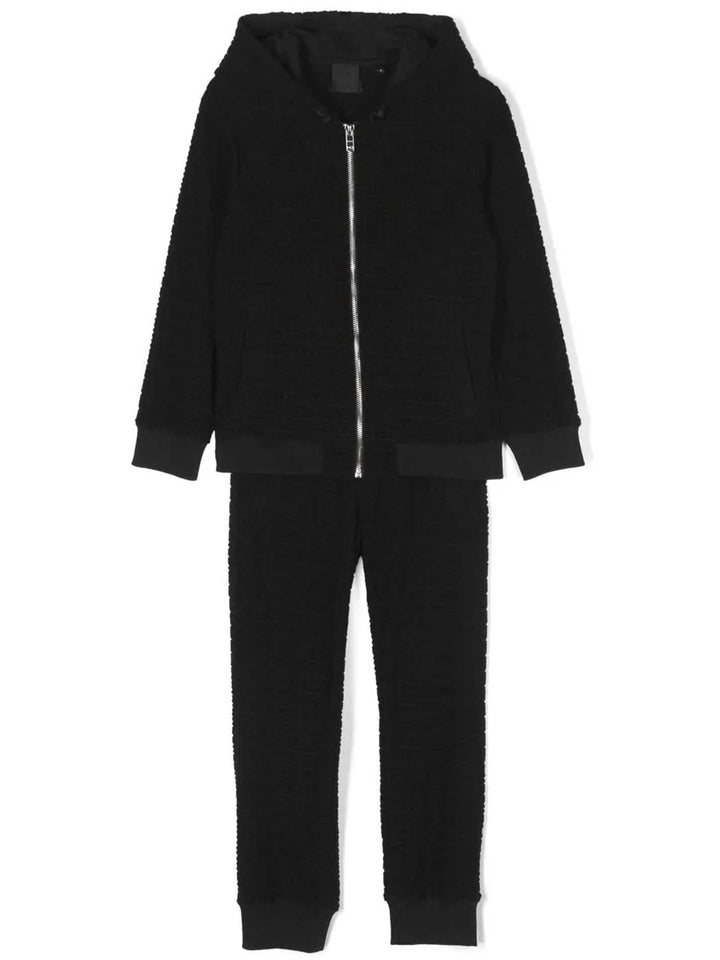 Completo sportivo nero bambino con felpa con cappuccio e zip e pantalone