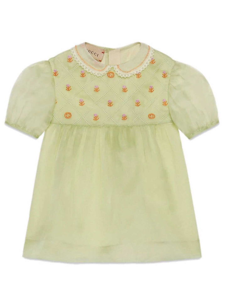 Robe fille en organza vert avec broderie florale