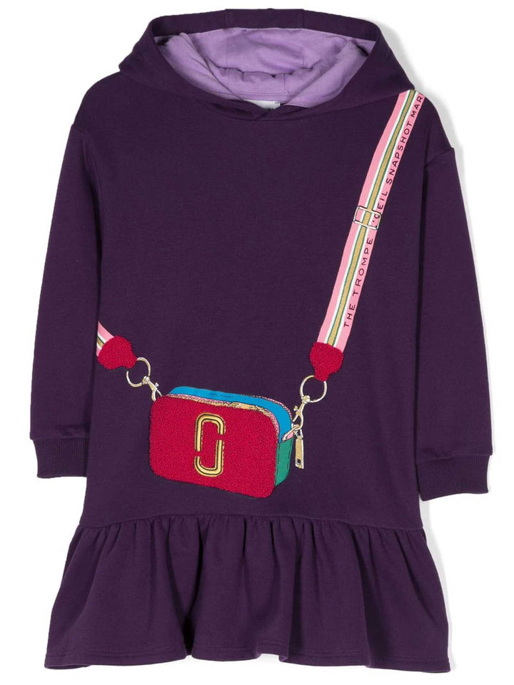 Robe petite fille violette avec imprimé et capuche