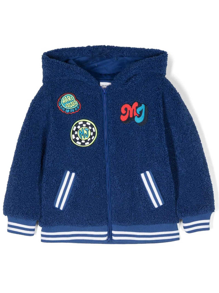 Sweat enfant bleu avec applications, zip et capuche