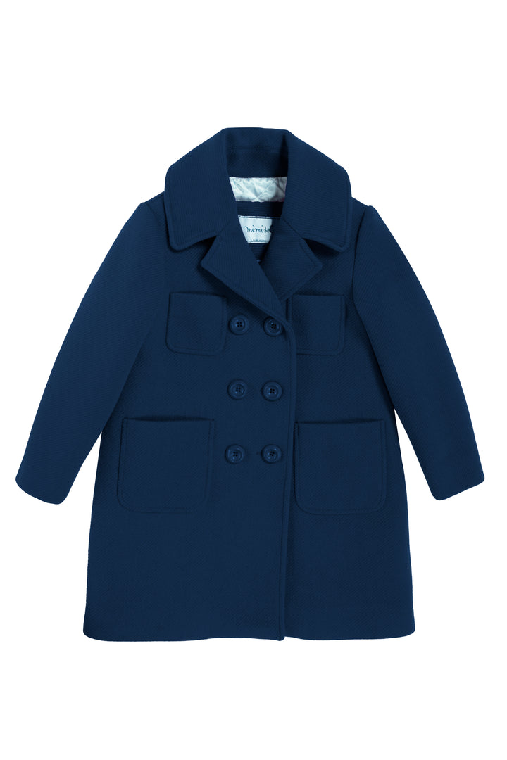 Manteau fille bleu, avec quatre poches, fermeture sur le devant avec boutons,