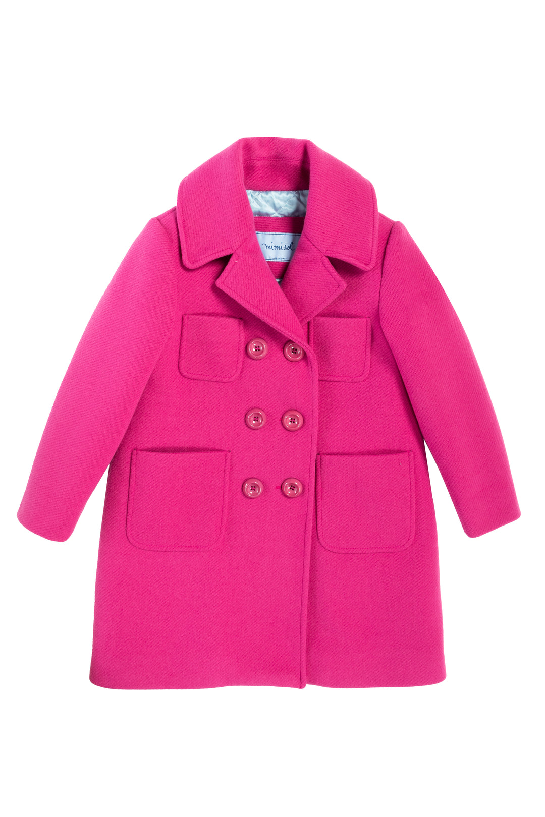 Manteau fuchsia pour fille, avec quatre poches, fermeture sur le devant avec boutons