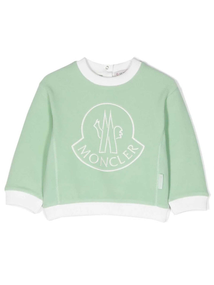 Sweat-shirt vert bébé avec logo imprimé sur le devant et détails blancs