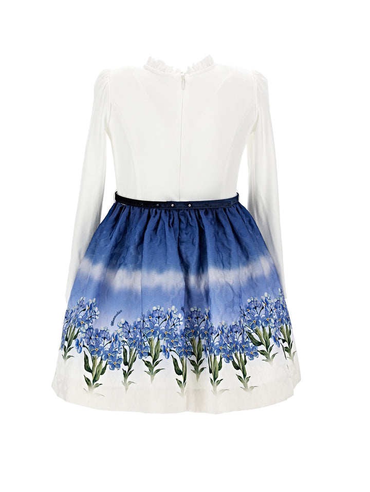 Robe fille blanche et bleue avec ceinture