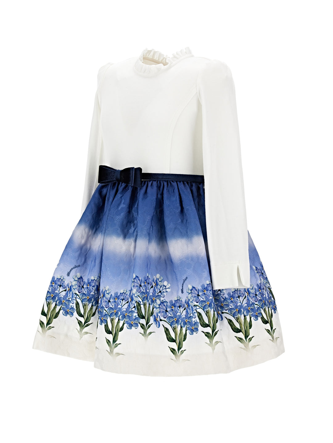 Robe fille blanche et bleue avec ceinture