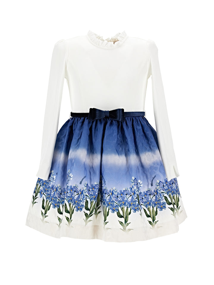 Robe fille blanche et bleue avec ceinture