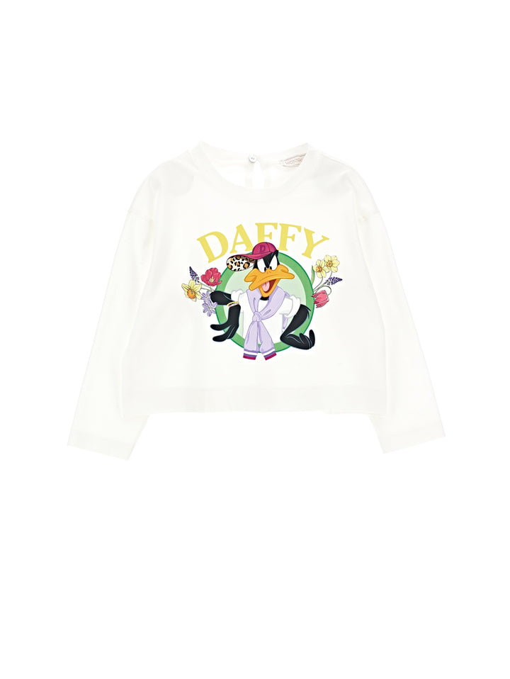 T-shirt fille blanc à manches longues avec imprimé 'Duffy Duck'