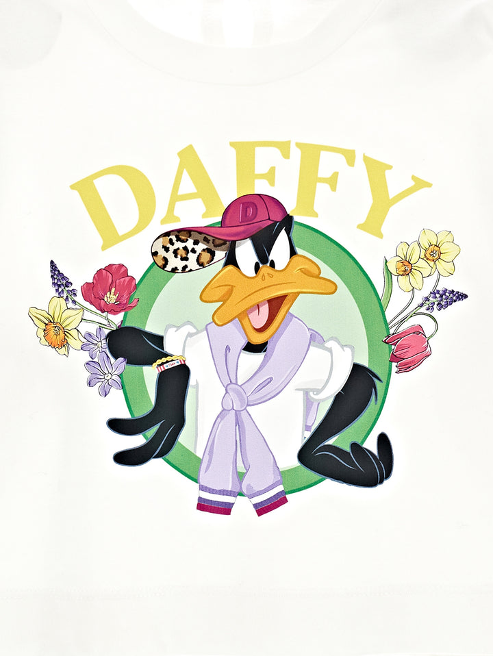 T-shirt fille blanc à manches longues avec imprimé 'Duffy Duck'