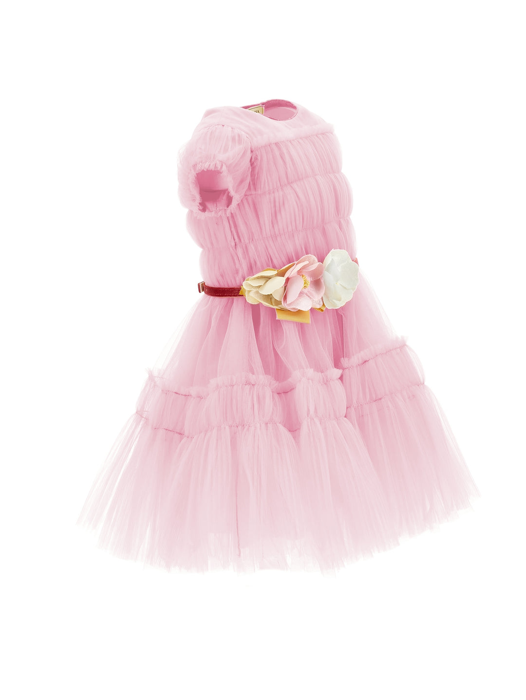 Robe fille en tulle rose avec application de ceinture