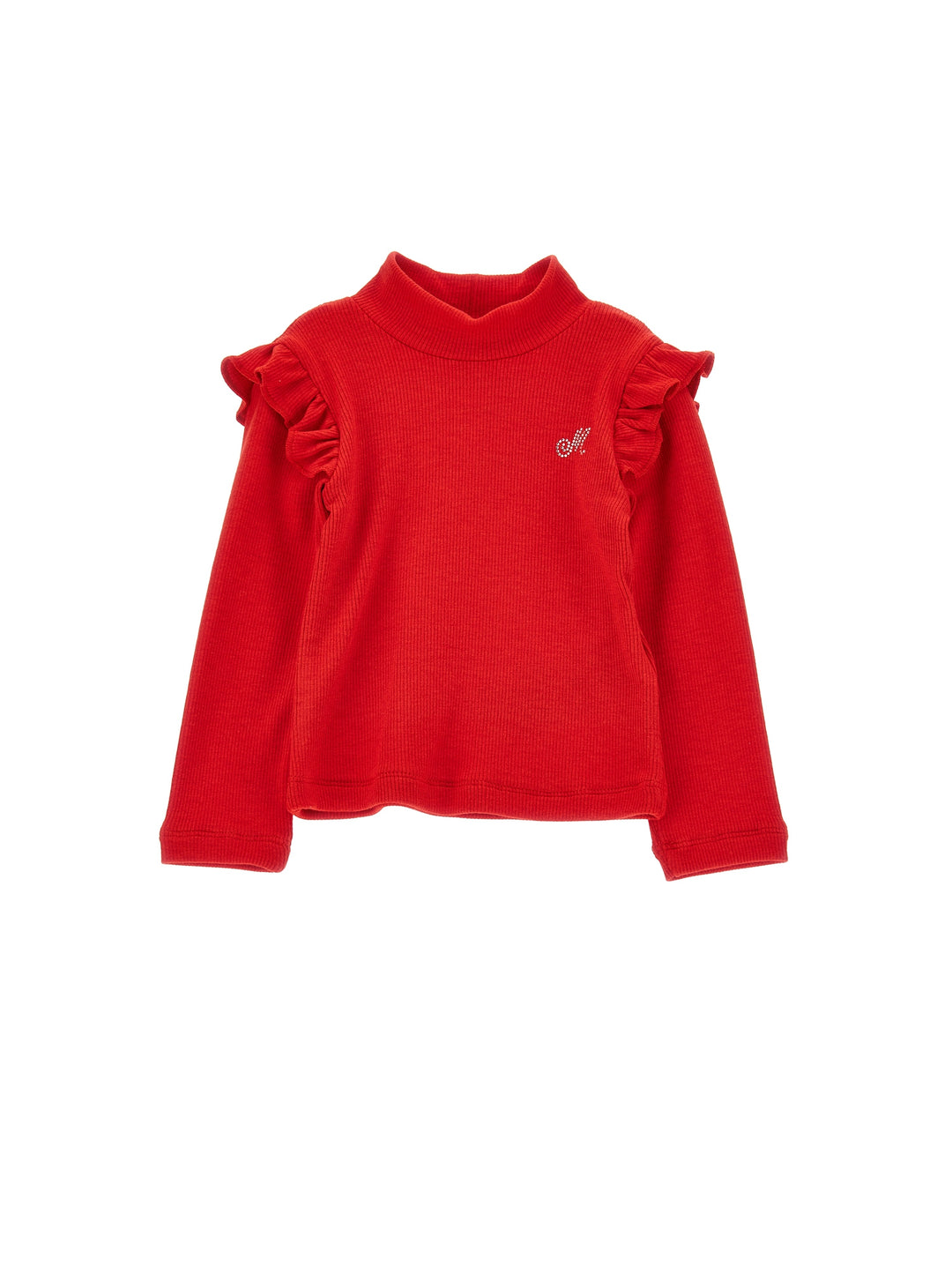 T-shirt rossa neonata con ruches e maniche lunghe