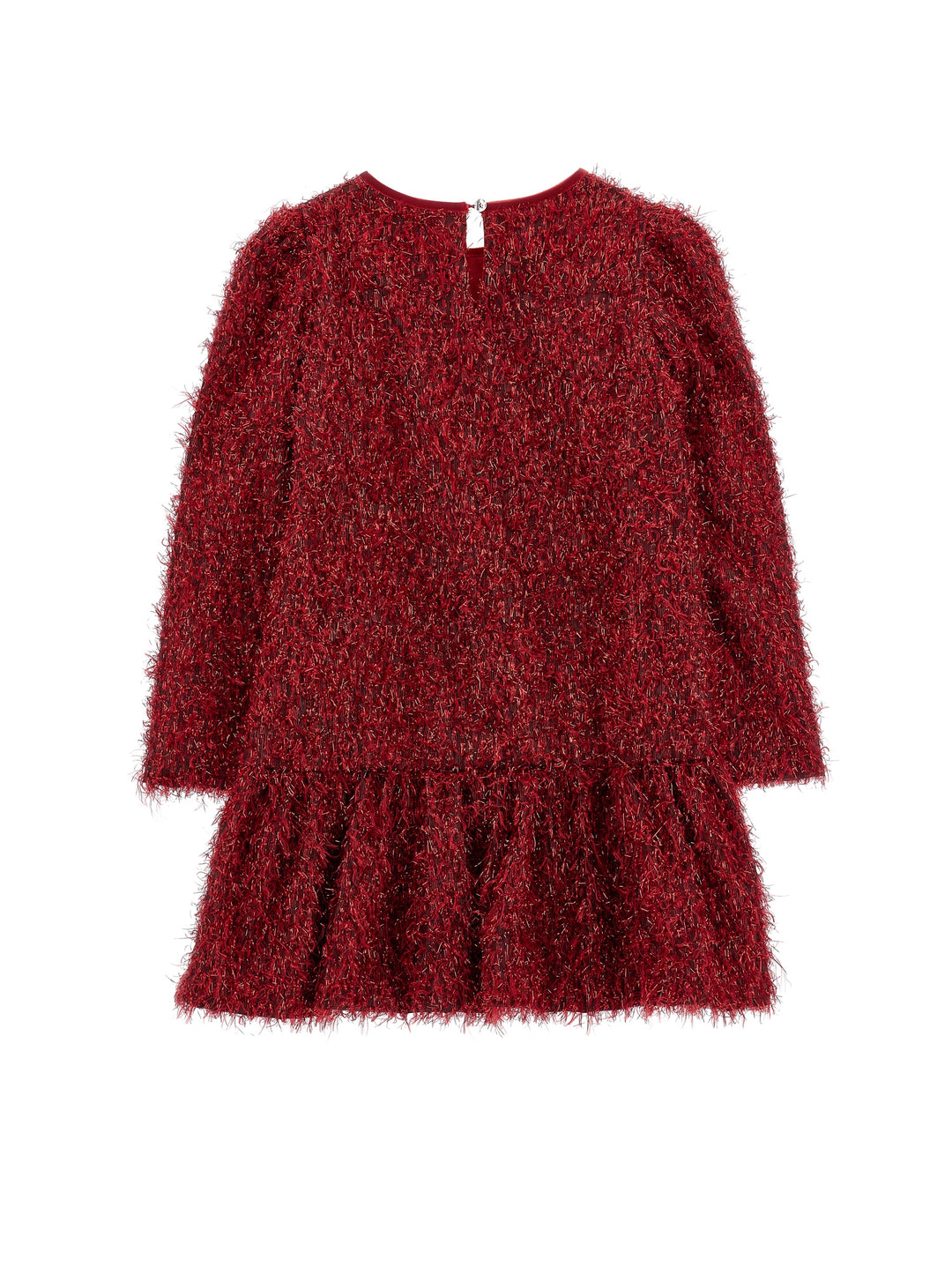 Robe petite fille rouge à texture métallisée et manches longues