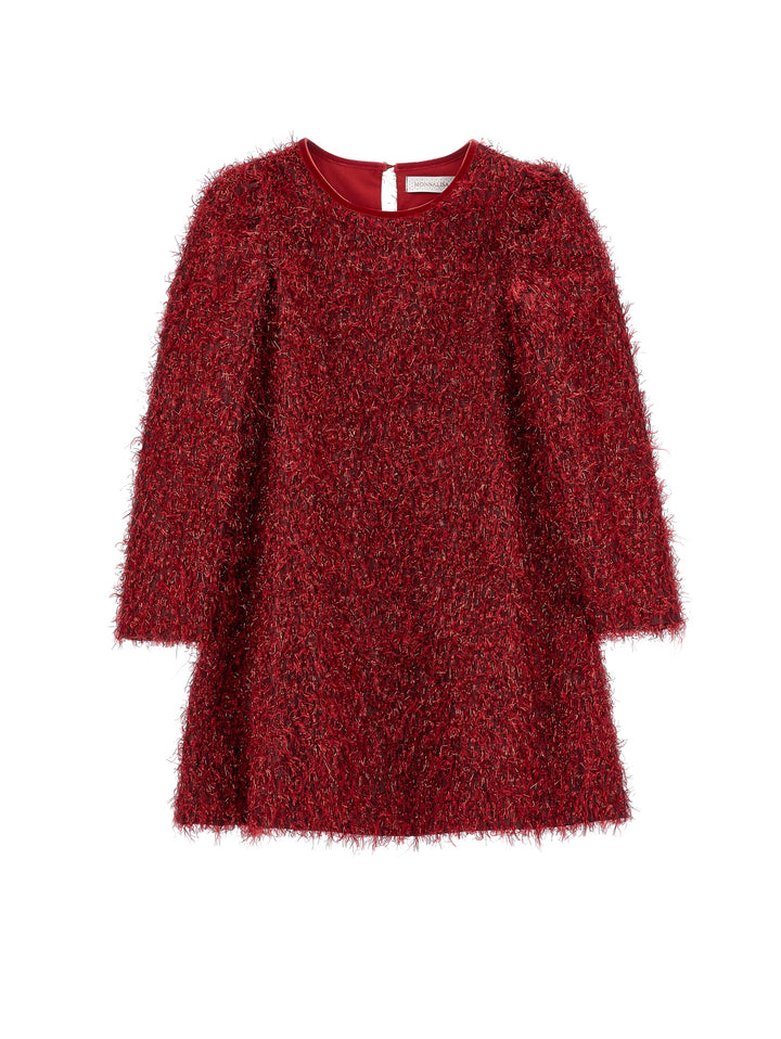 Robe petite fille rouge à texture métallisée et manches longues