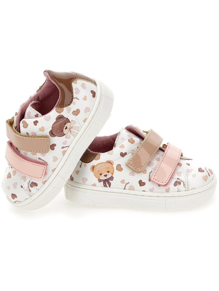 Sneakers bianche bambina con strappo e stampa multicolor