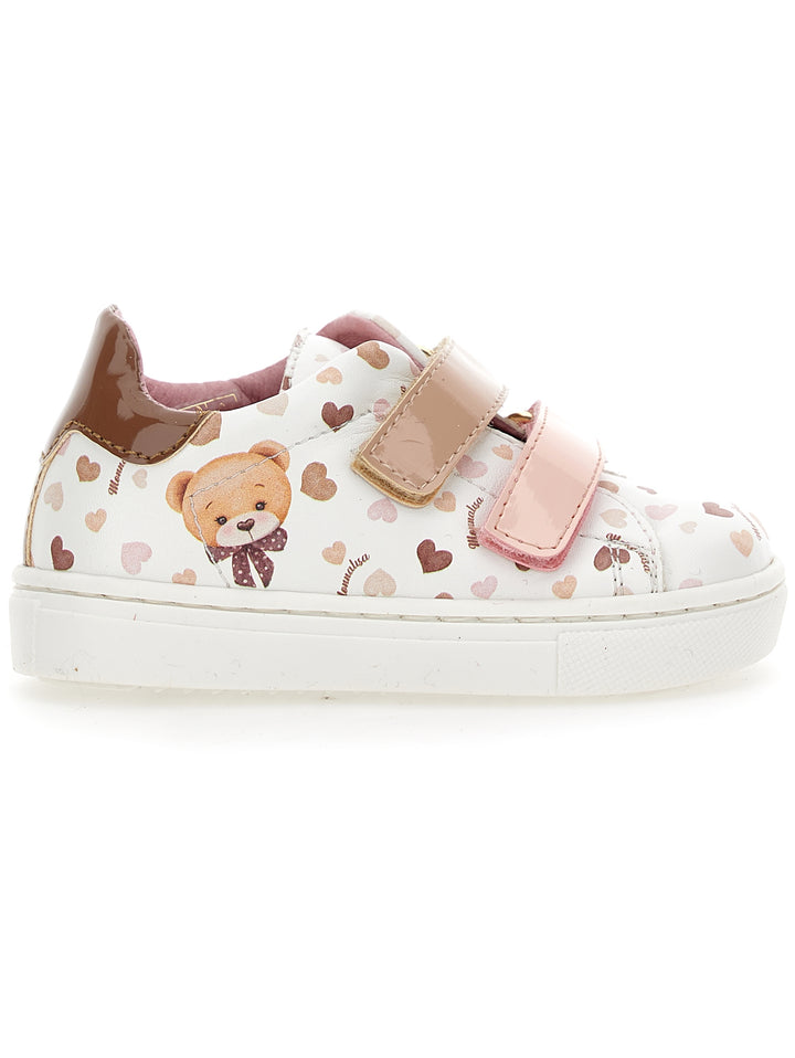 Sneakers bianche bambina con strappo e stampa multicolor