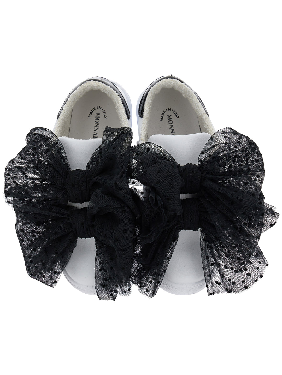 Sneakers bianche bambina con ruches nere applicate