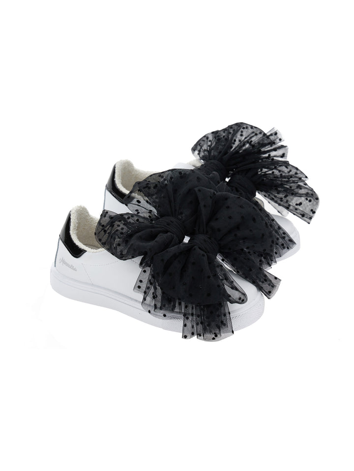 Sneakers bianche bambina con ruches nere applicate