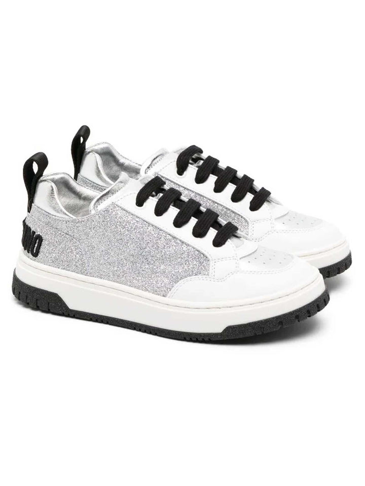 Sneakers bambina argento e bianche con dettagli neri