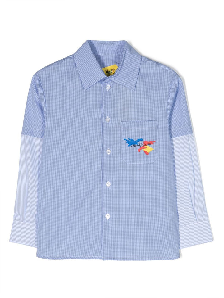 Camicia blu chiaro a quadri bambino con stampa
