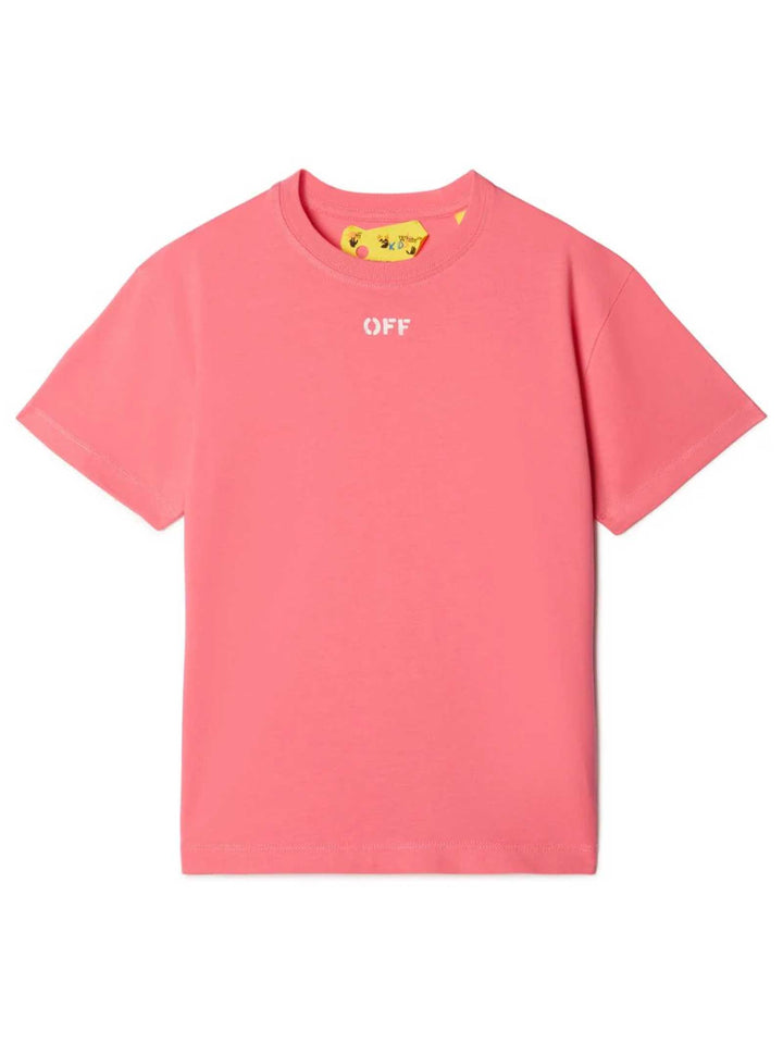 T-shirt rosa bambina con logo bianco stampato