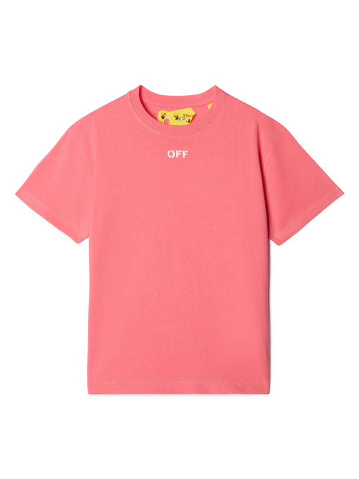 T-shirt rosa bambina con logo bianco stampato