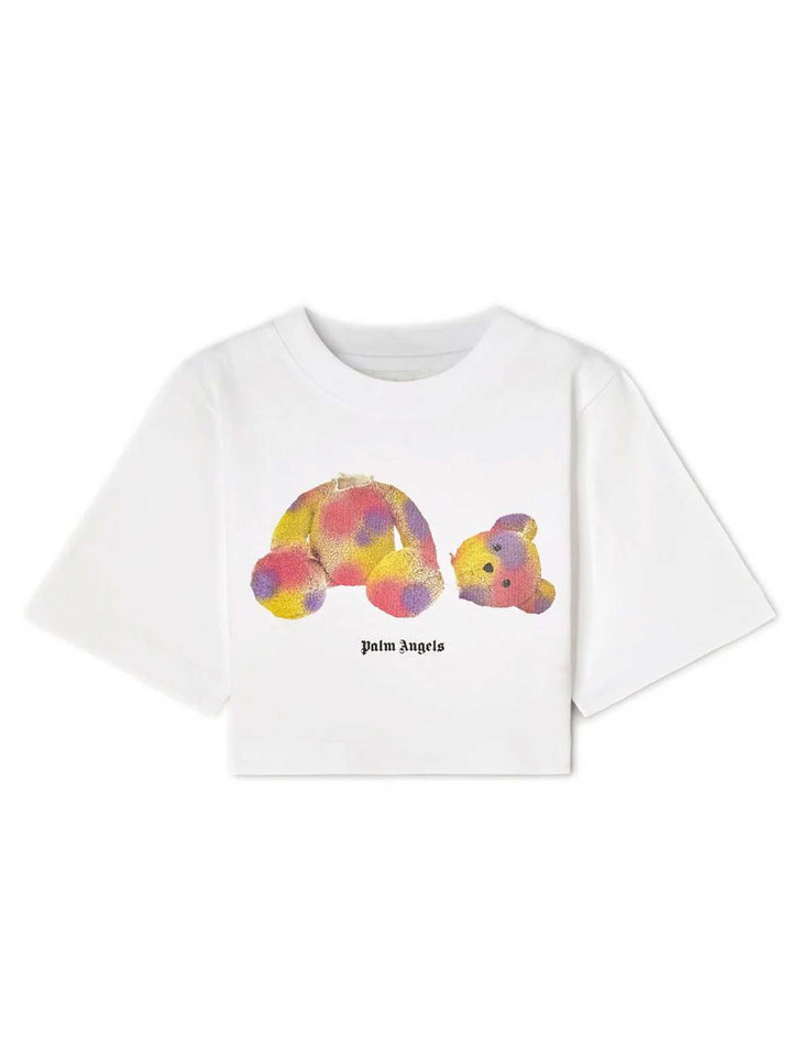 T-shirt fille blanc avec imprimé multicolore