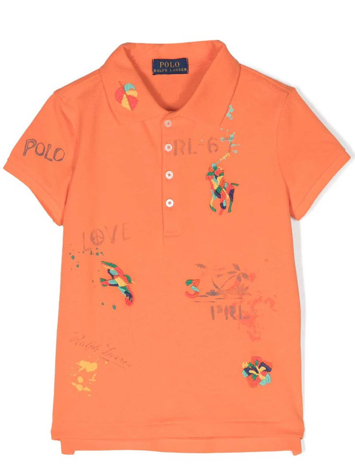 Polo enfant orange avec imprimé