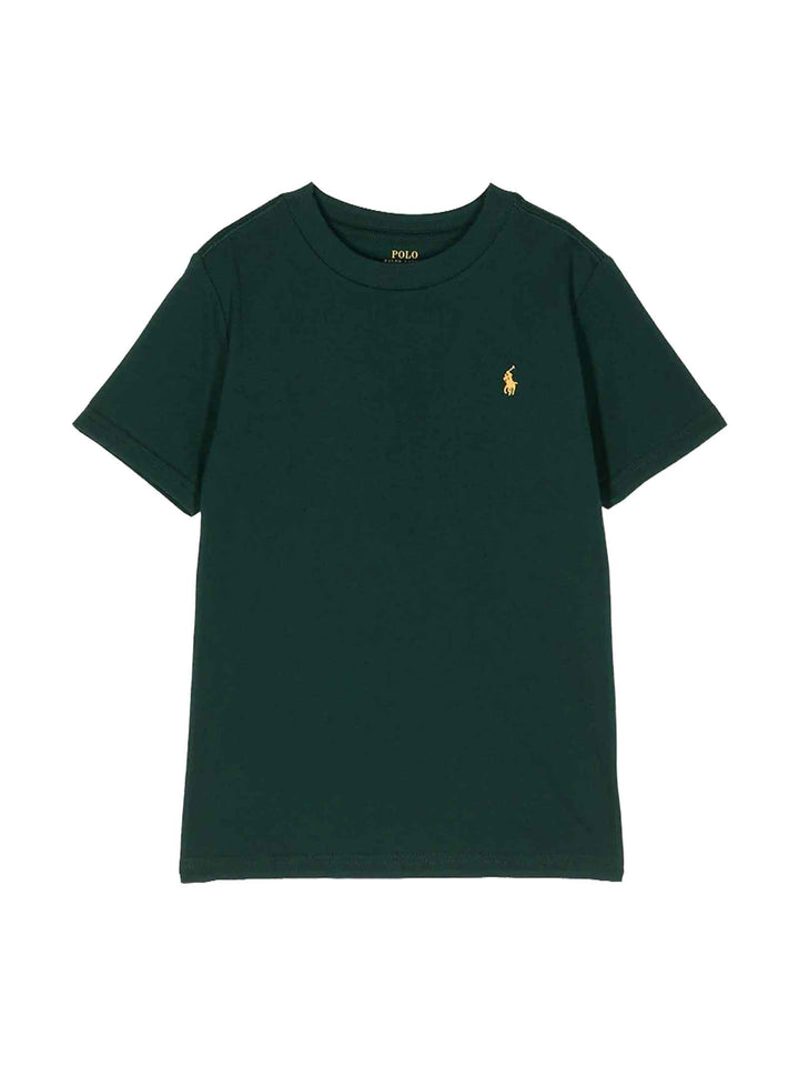 T-shirt verde bambino con ricamo