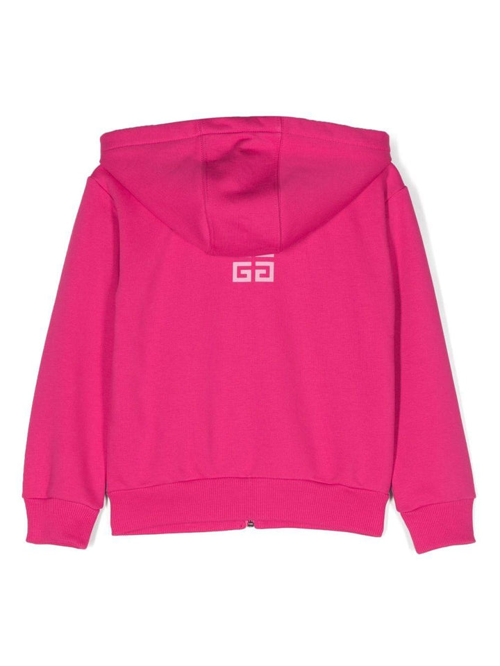 Felpa fucsia bambina con cappuccio , zip e logo bianco stampato H15352 49N Givenchy Kids 