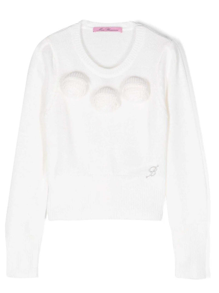 Maglione bianco bambina con applicazione a fiori