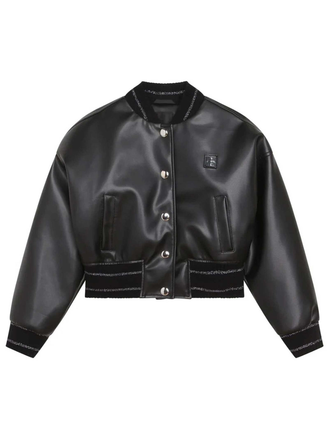 Giubbino nero bambina in ecopelle e applicazione posteriore<BR/> H16118 09B Givenchy Kids 