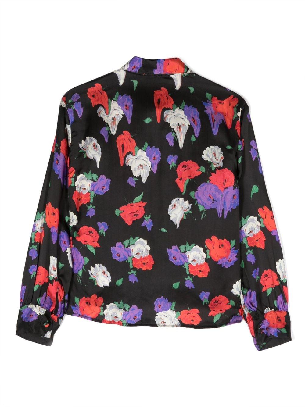 Camicia nera e multicolor bambina con stampa a fiori