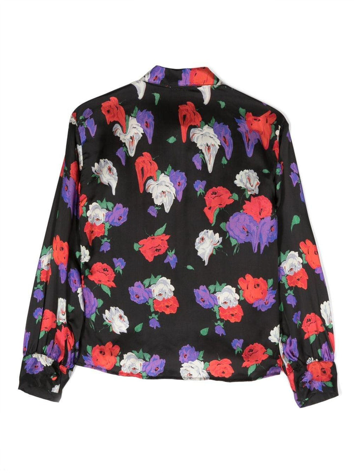 Camicia nera e multicolor bambina con stampa a fiori