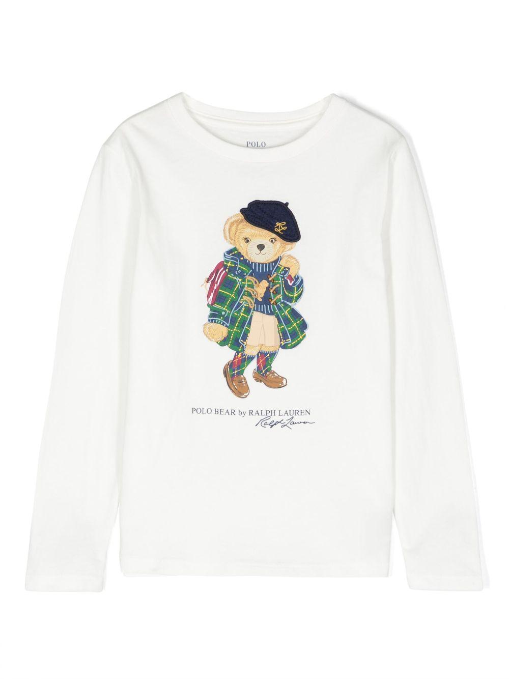 Felpa bianca bambino a maniche lunghe con stampa 312916764 001 RALPH LAUREN KIDS 