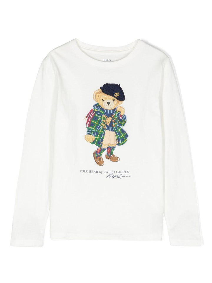 Felpa bianca bambino a maniche lunghe con stampa 312916764 001 RALPH LAUREN KIDS 