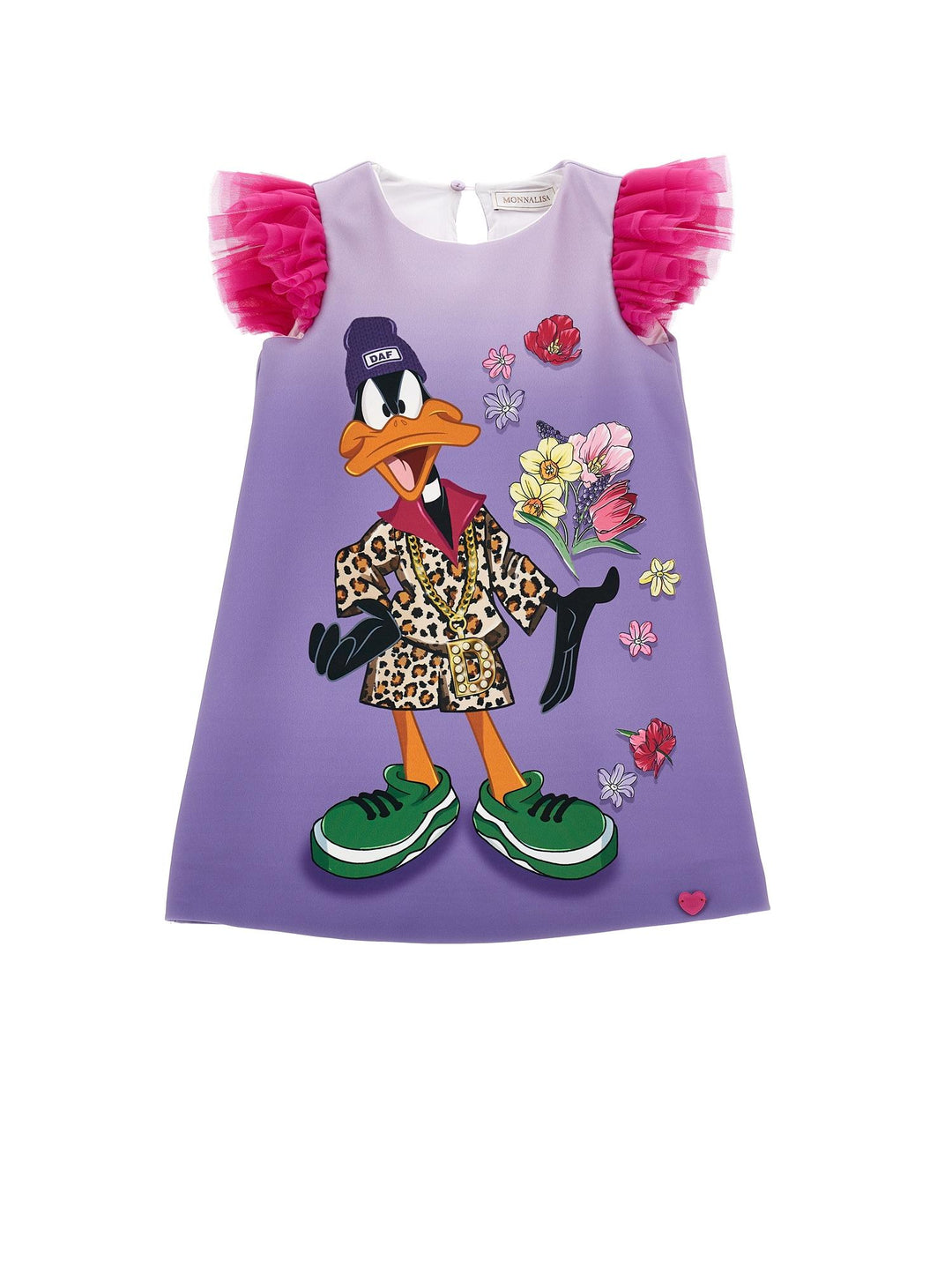 Abito lilla smanicato bambina con stampa 'Duffy Duck' 11B9152306 0084 Monnalisa kids 