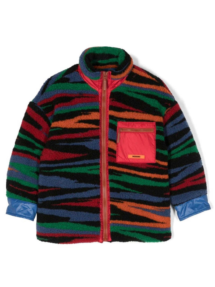 Giacca multicolor bambina con zip e tasca frontale