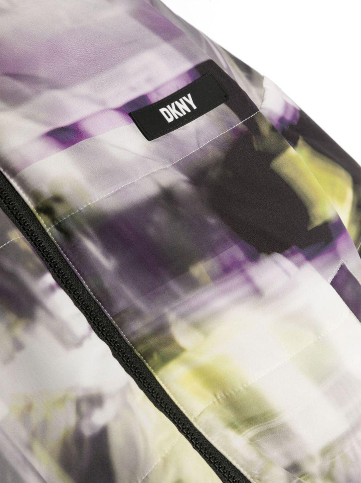 Giubbino viola bambina con stampa multicolor