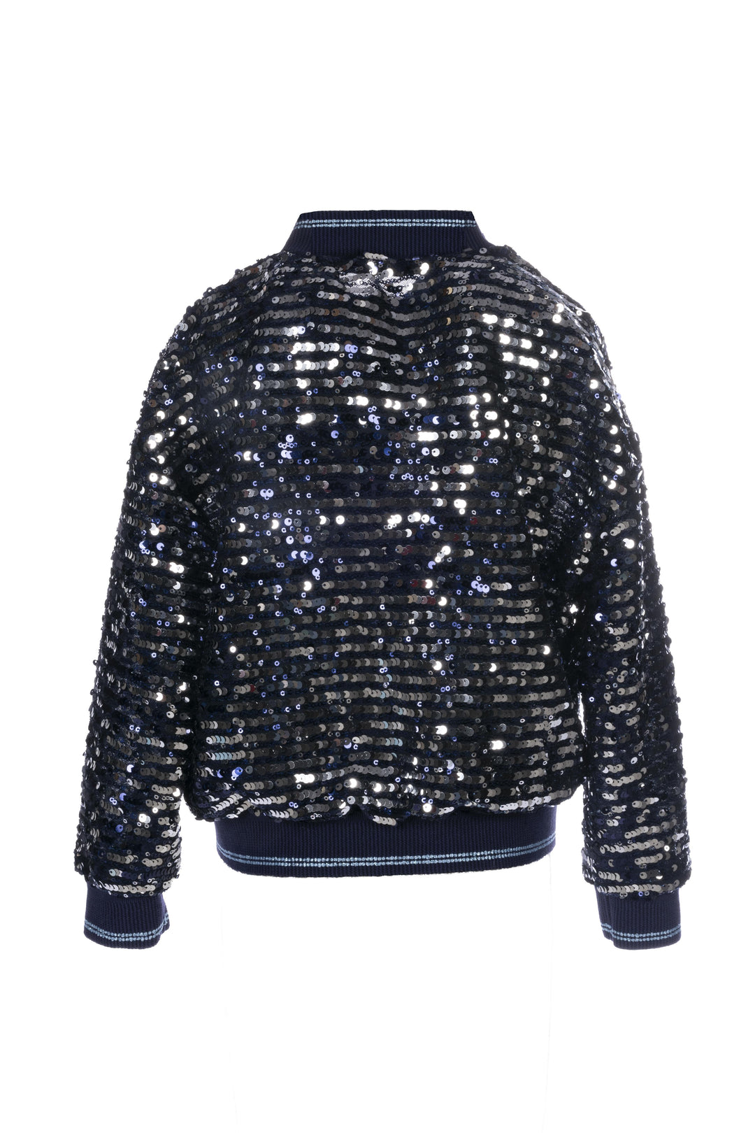 Giacca blu bambina,con dettaglio paillettes,chiusura frontale con zip