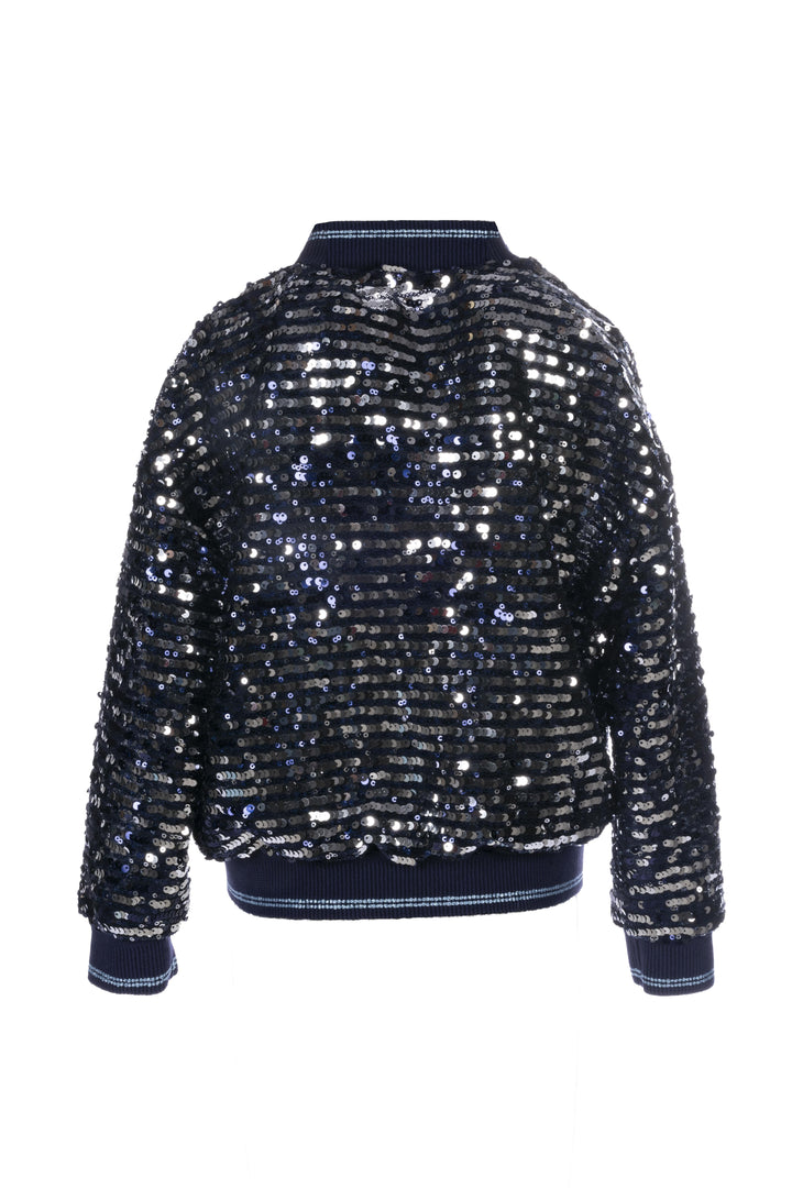Giacca blu bambina,con dettaglio paillettes,chiusura frontale con zip