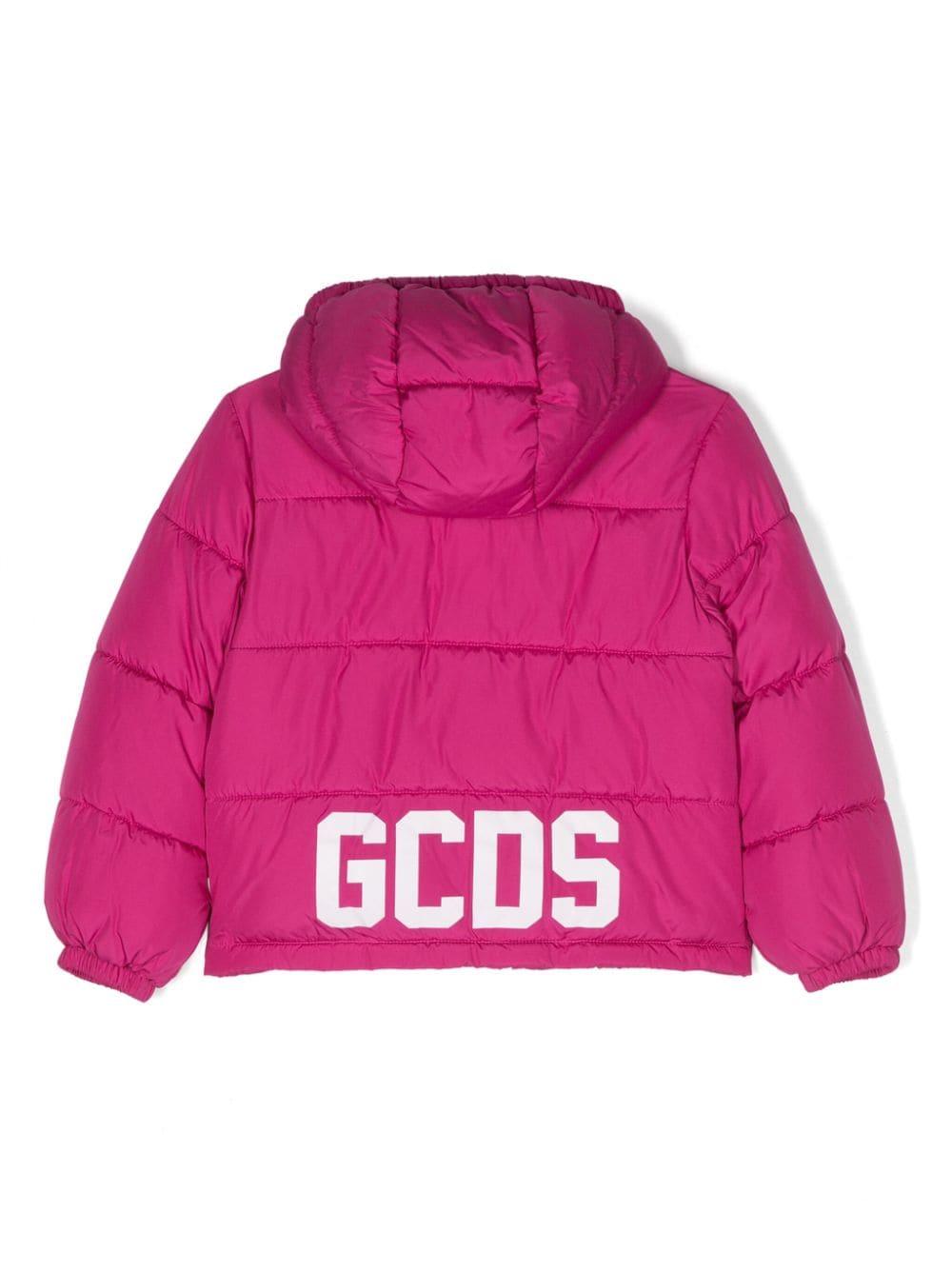 Piumino con cappuccio fucsia unisex con logo