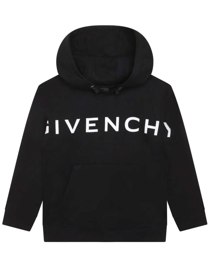 Felpa nera bambino con stampa bianca e cappuccio H25474 09B Givenchy Kids 
