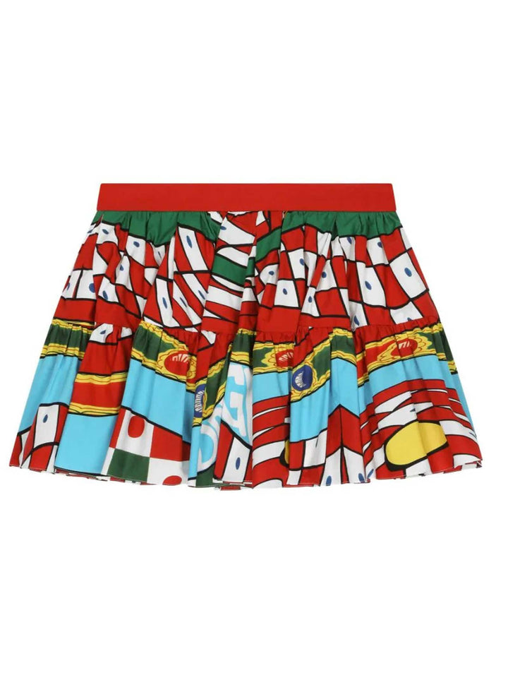 Gonna rossa bambina con stampa multicolor