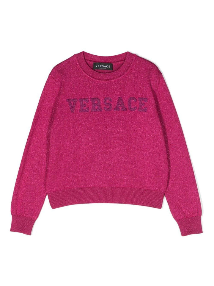 Maglione fucsia  bambina con logo 10114351A08413 1PP80 VERSACE 