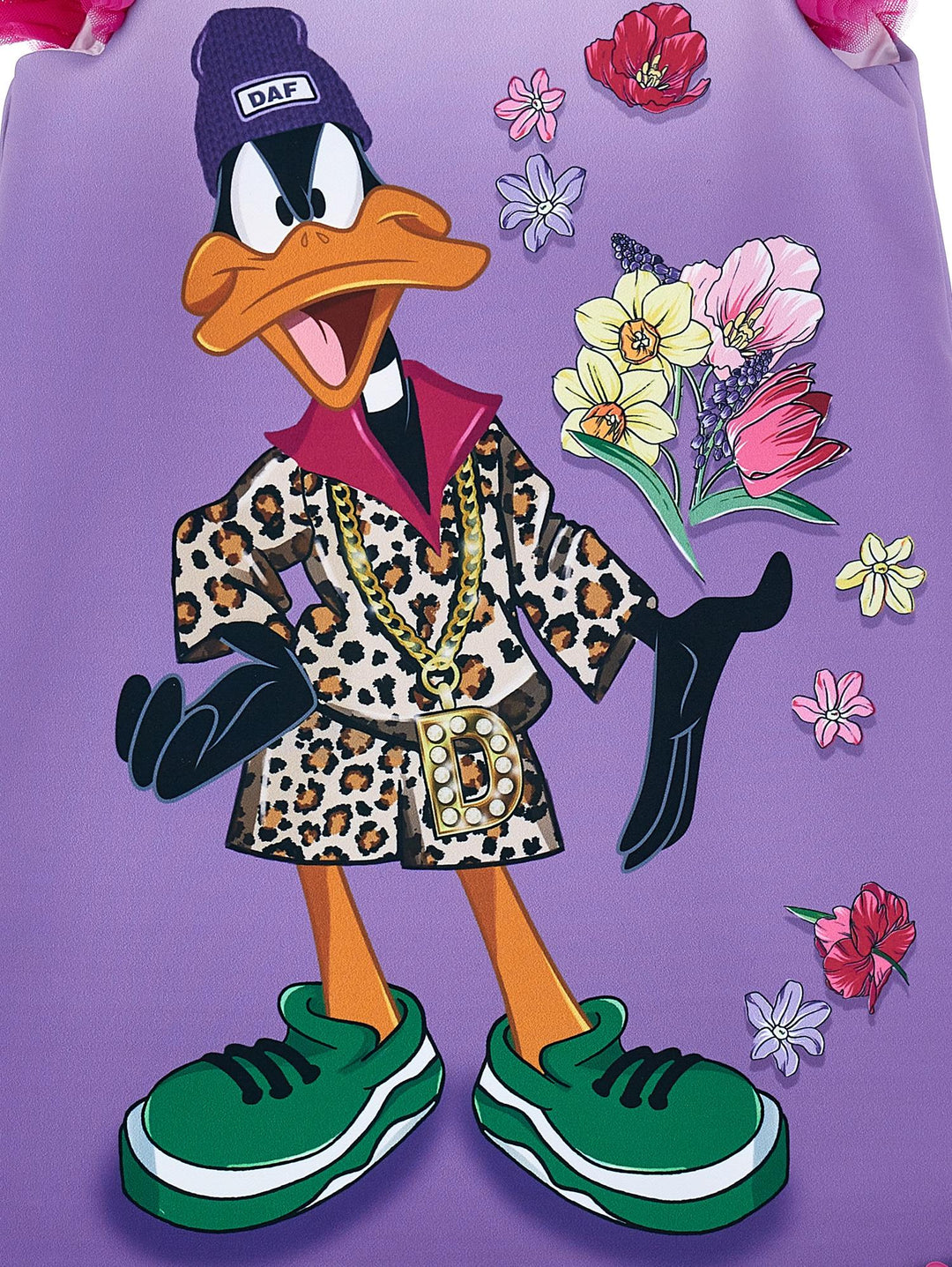 Abito lilla smanicato bambina con stampa 'Duffy Duck' 11B9152306 0084 Monnalisa kids 