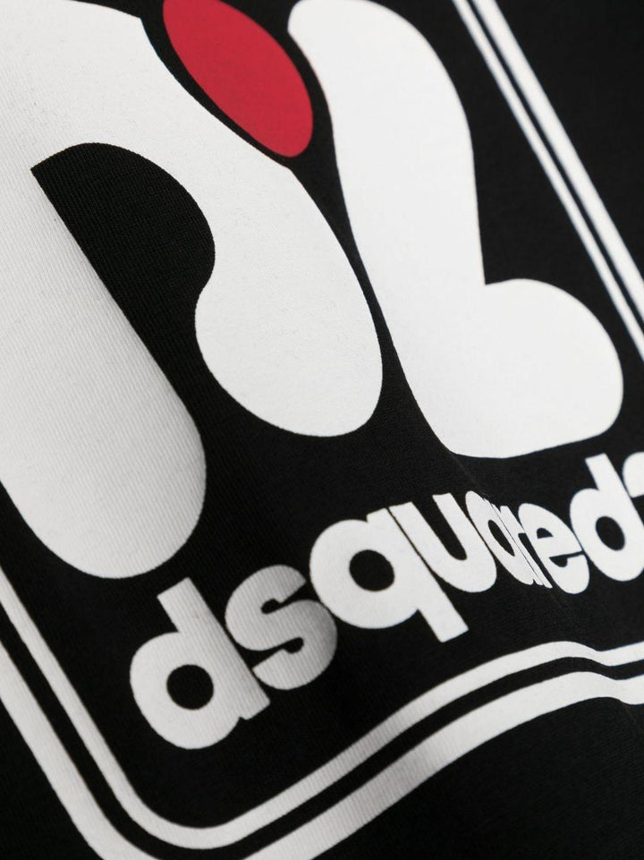 T-shirt nera bambino con stampa bianca e rossa