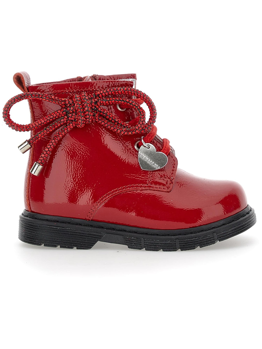 Stivale rosso stringato bambina con logo patch