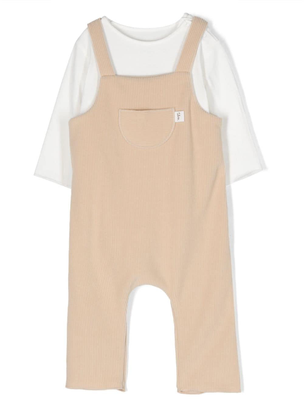 Salopette bianca e beige blush neonato