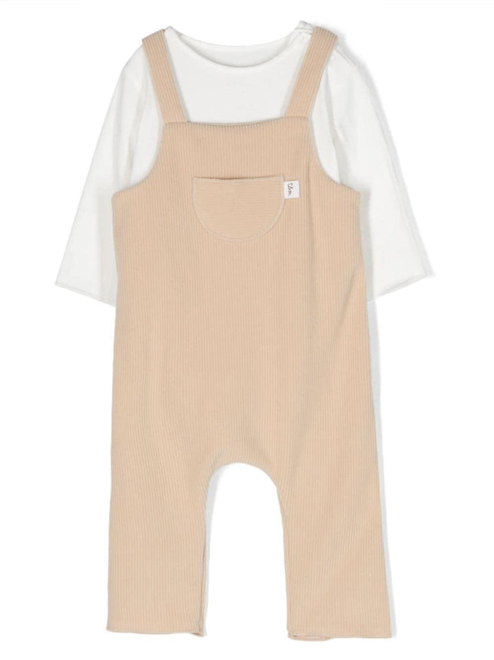 Salopette bianca e beige blush neonato