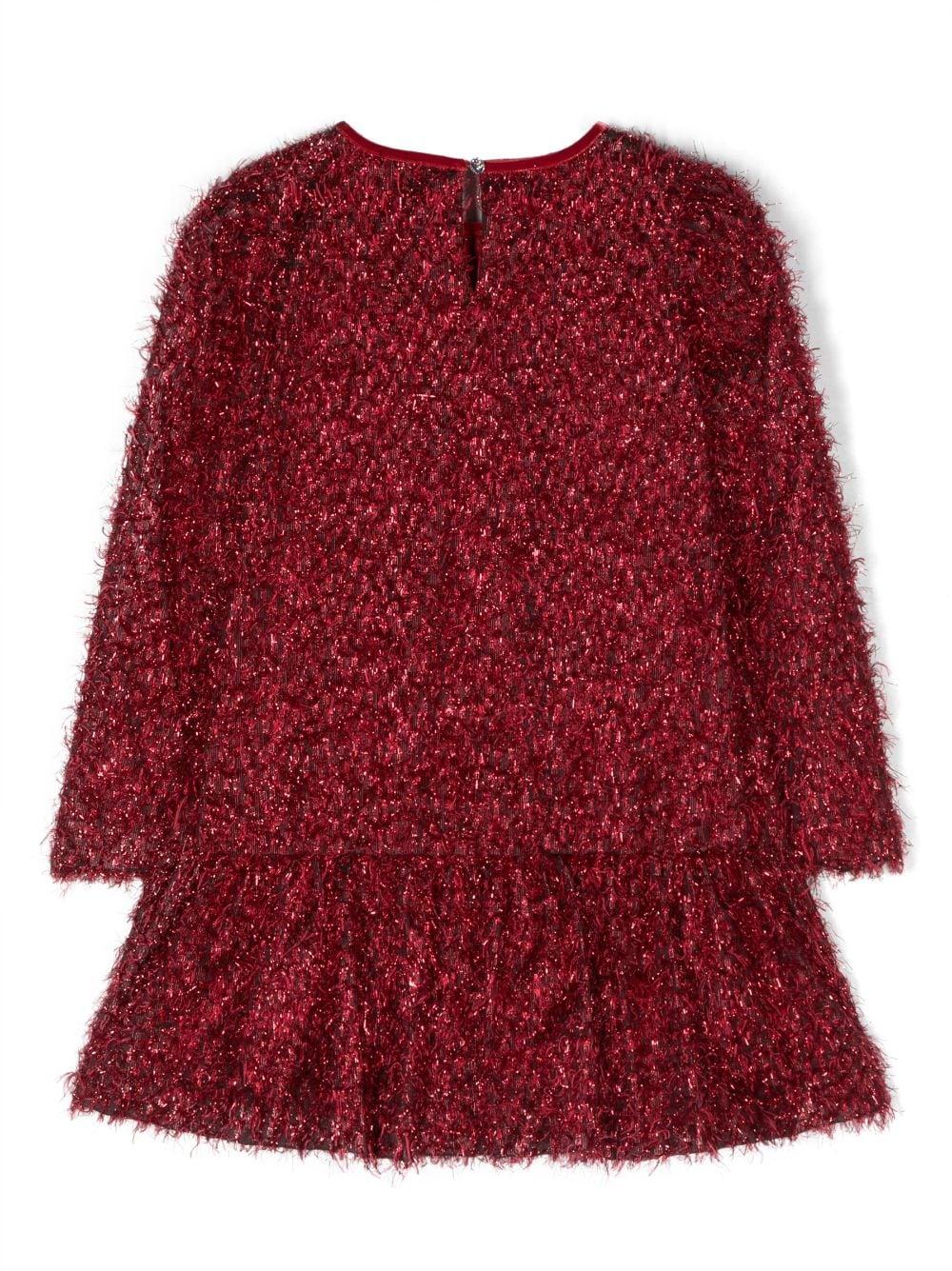 Abito rosso bambina con trama metallica e maniche lunghe 71B9152921 0043 Monnalisa kids 