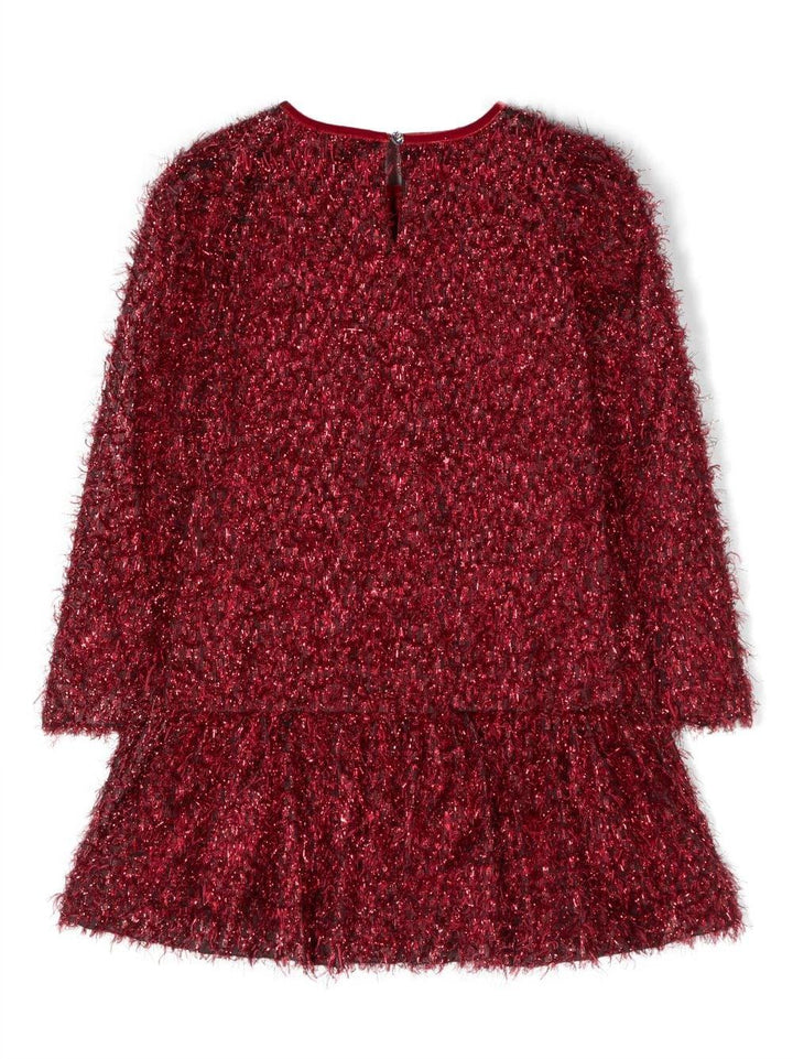 Abito rosso bambina con trama metallica e maniche lunghe 71B9152921 0043 Monnalisa kids 